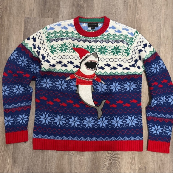 Blizzard Bay Shark in Santa Hat Ugly Holiday Sweater - Picture 1 of 6
